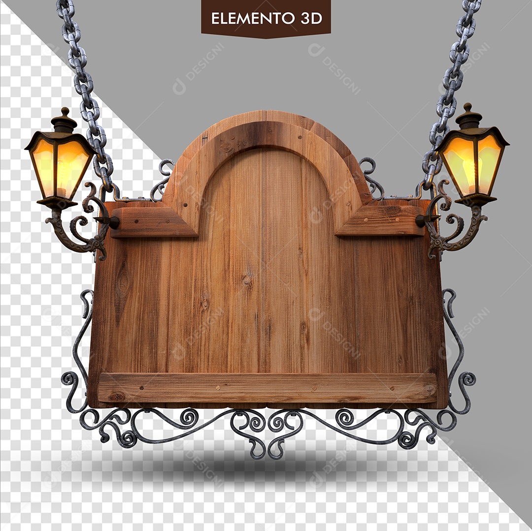 Placa De Madeira Com Lamparinas Elemento 3D Para Composição PSD
