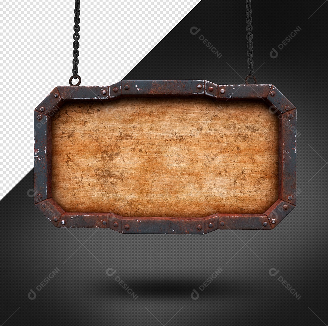 Placa De Madeira Com Correntes Elemento 3D Para Composição PSD