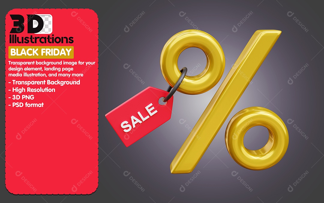 Porcentagem Elemento 3D De Black Friday para Composição PSD