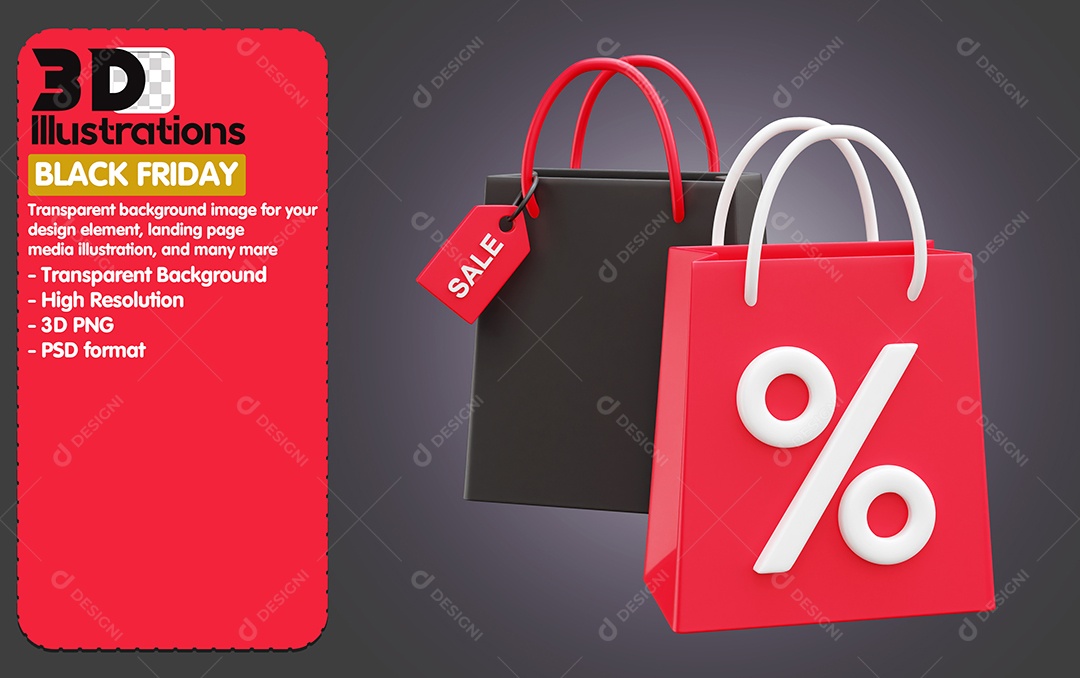 Sacola De Compras Elemento 3D De Black Friday para Composição PSD