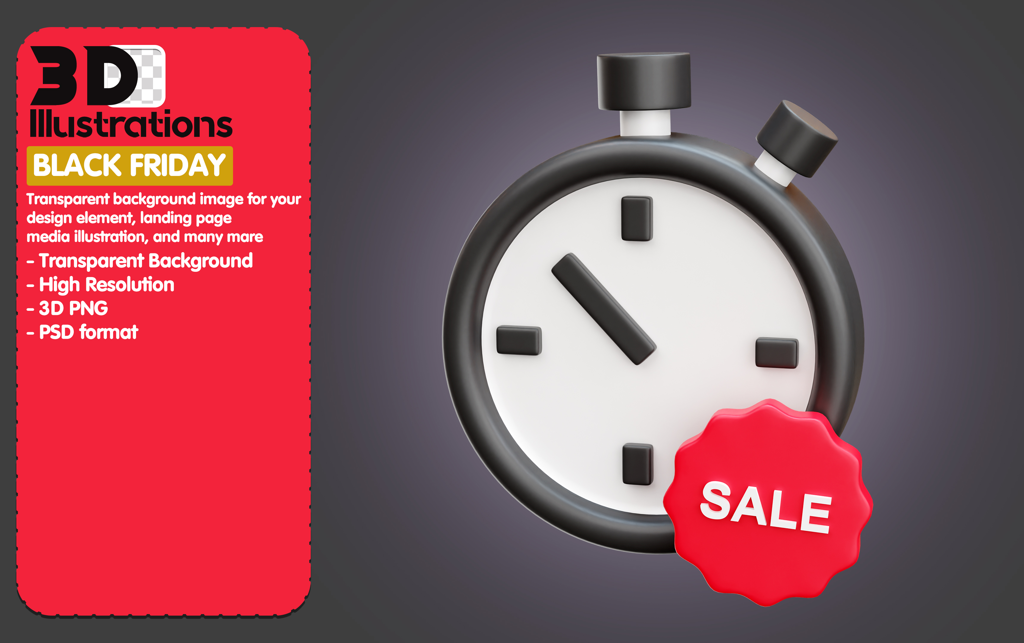 Relógio Elemento 3D De Black Friday para Composição PSD