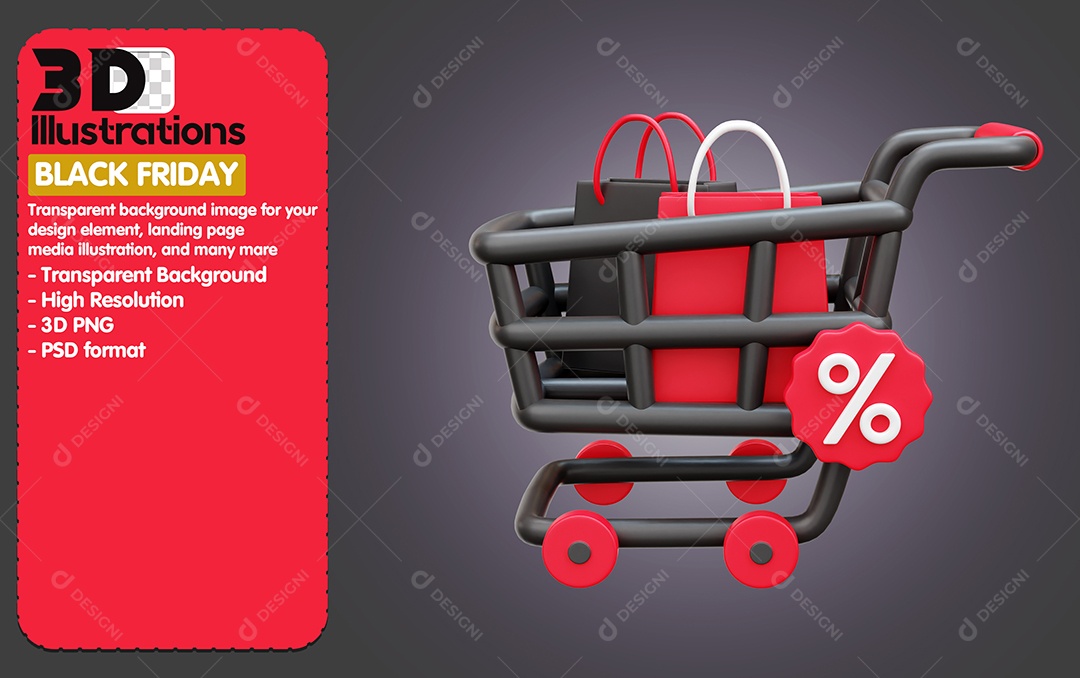 Carinho De Compras Elemento 3D De Black Friday para Composição PSD