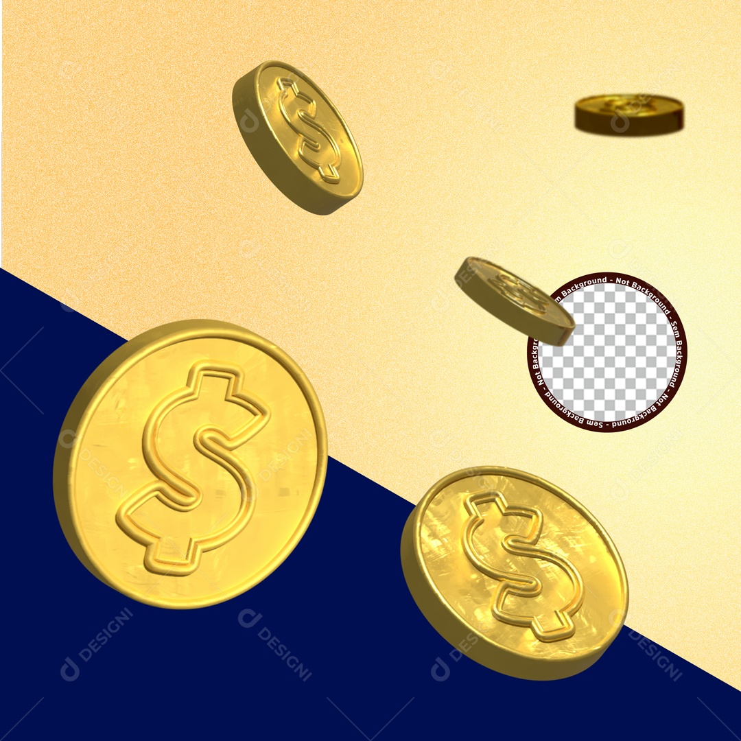 Elemento 3D Moedas De Cifrão Dourada Para Composição PSD