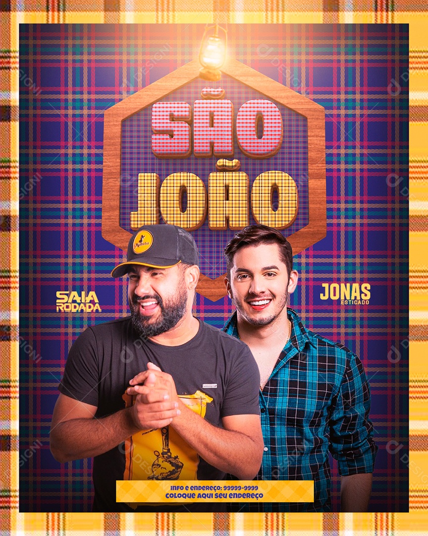 Social Media Flyer Feed São João Saia Rodada Jonas Esticado PSD Editável