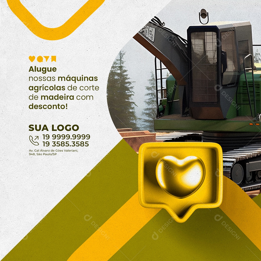 Alugue Nossas Máquinas Agrícolas De Corte De Madeira Com Desconto Máquina Agro Social Media PSD Editável
