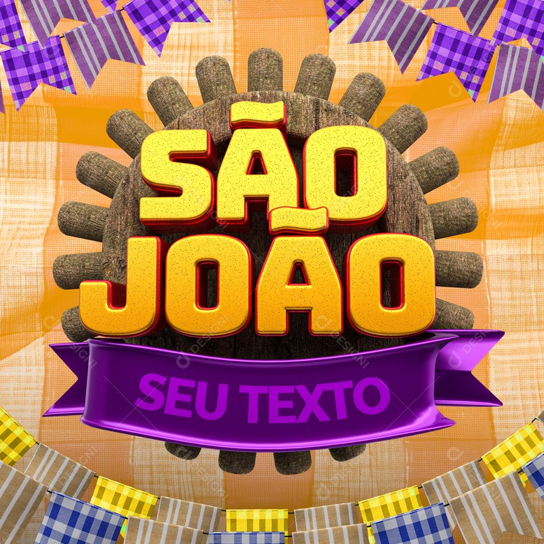 Selo 3D São João Amarelo PSD Editável