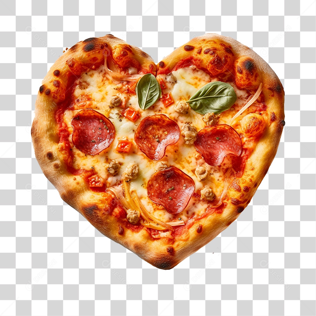 Deliciosa Pizza em Formato de Coração PNG Transparente