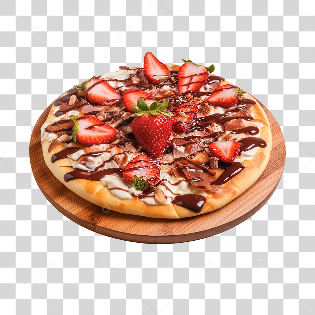 Deliciosa Pizza Doce Sobre Tábua de Madeira PNG Transparente