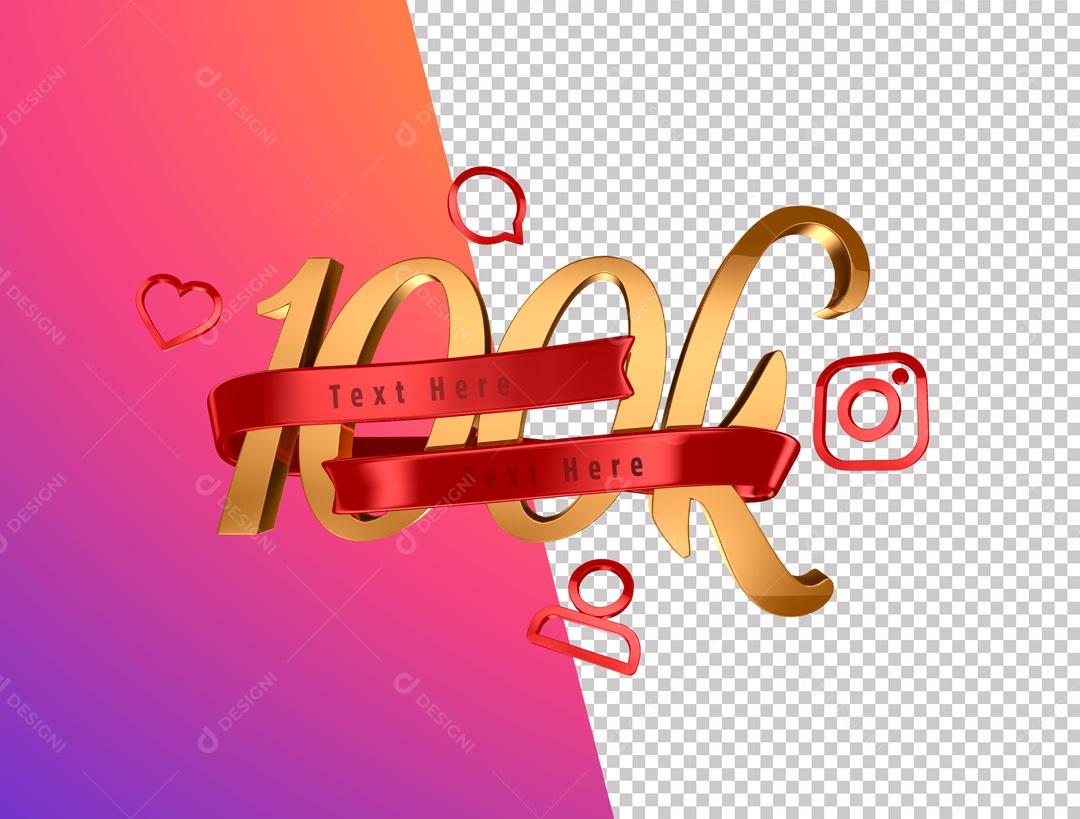 Numero 3D 100K De Seguidores Instagram Para Composição PSD