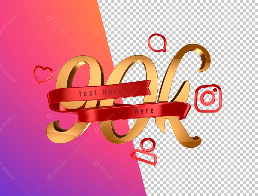 Numero 3D 90K De Seguidores Instagram Para Composição PSD