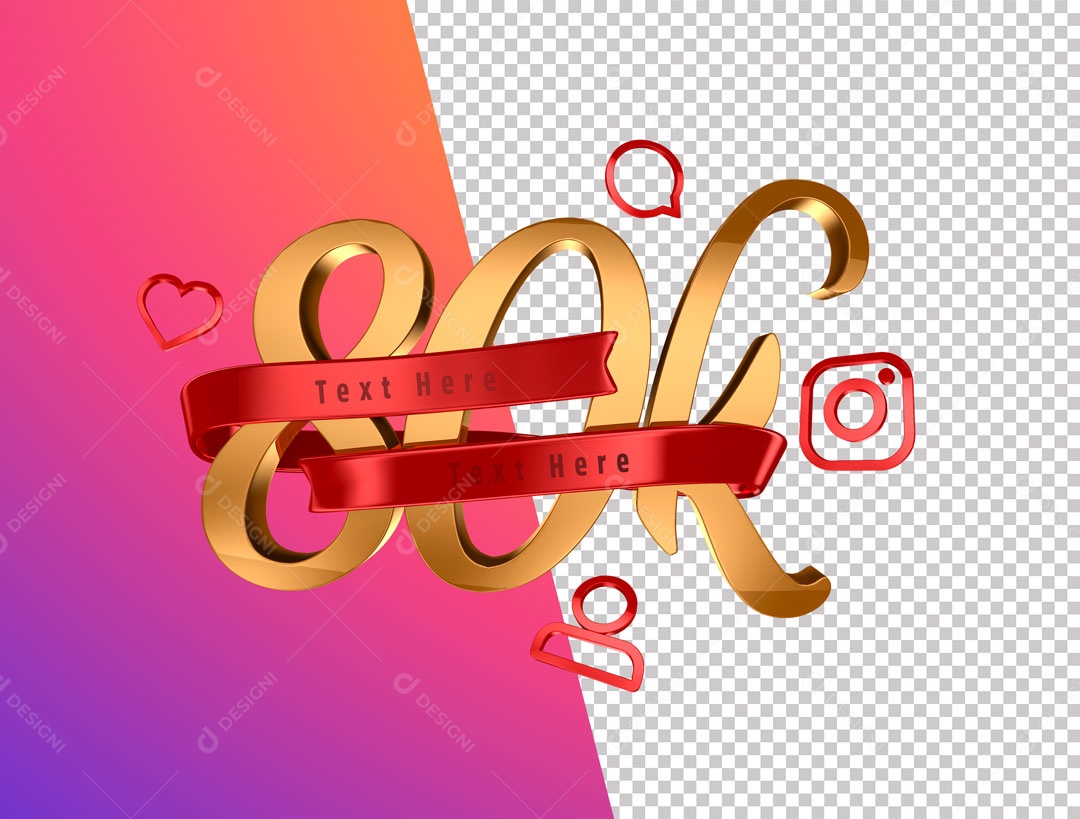 Numero 3D 80K De Seguidores Instagram Para Composição PSD