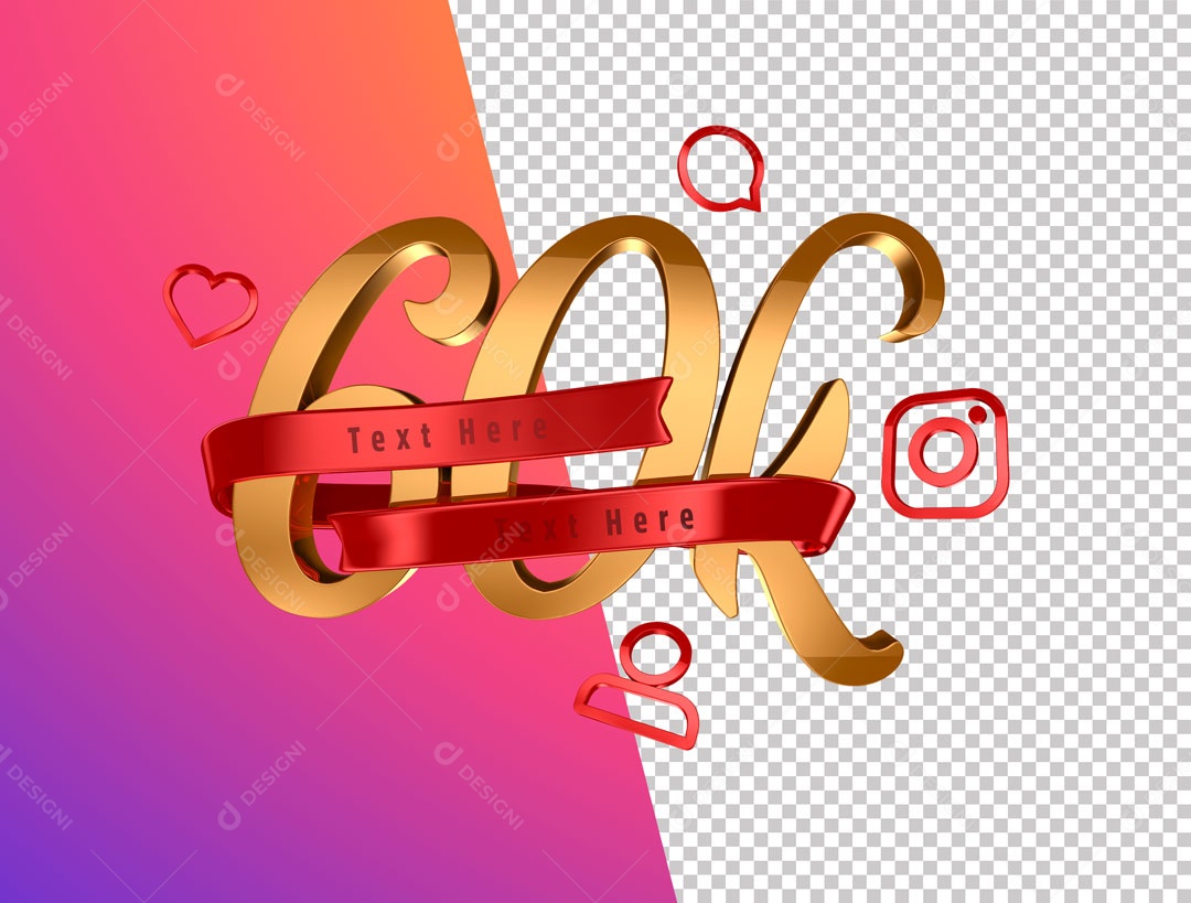 Numero 3D 60K De Seguidores Instagram Para Composição PSD