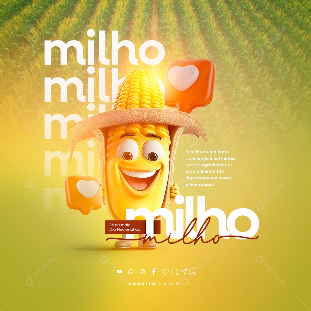 Social Media Dia Nacional Do Milho 24 De Maio PSD Editável
