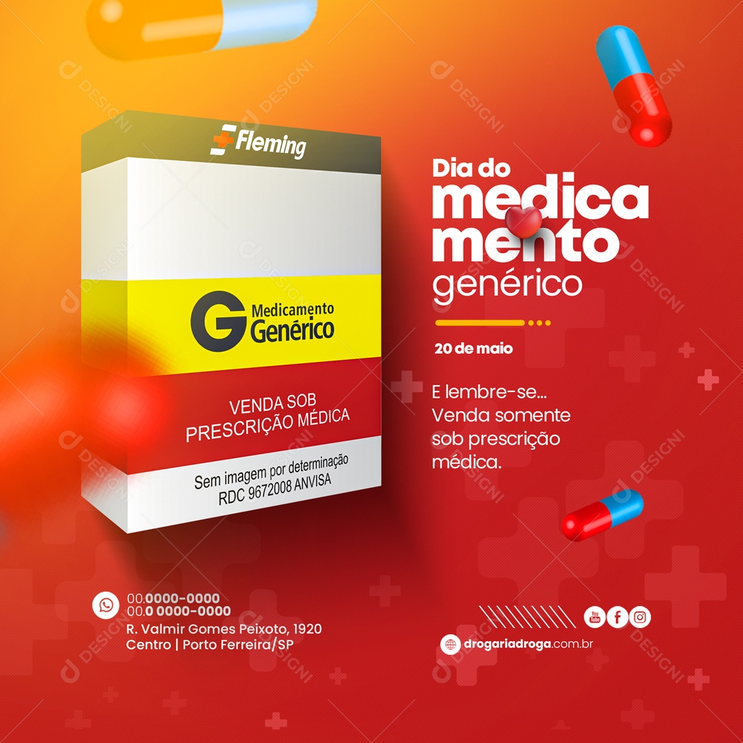 Dia do Medicamento Genérico 20 de Maio Social Media PSD Editável