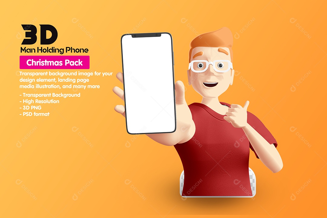 Homem Segurando O Celular Elemento 3D Para Composição PSD