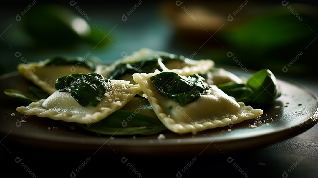 Macarrão Ravioli Sobre Mesa De Madeira