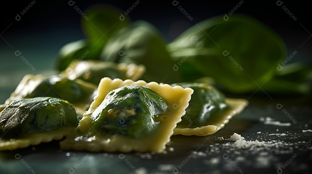 Macarrão Ravioli Sobre Mesa De Madeira