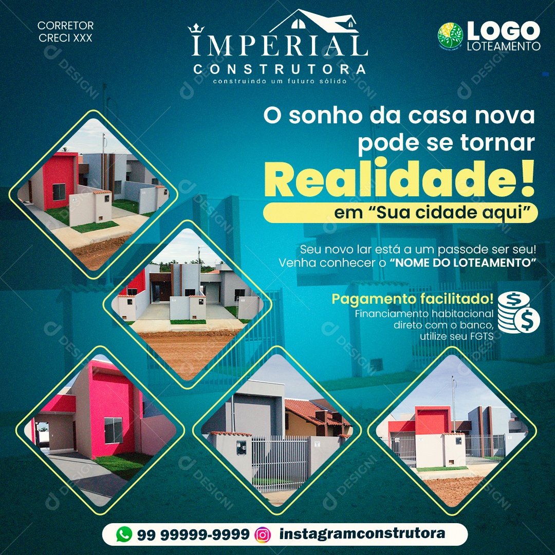Imperial Construtora Realidade em Sua Casa Social Media PSD Editável