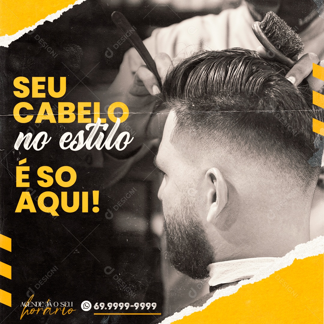Seu Cabelo no Estilo e Aqui Social Media PSD Editável