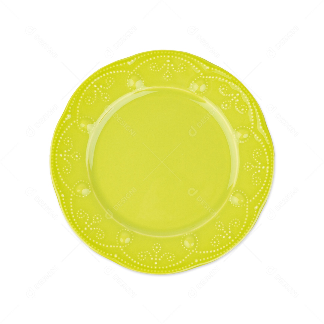Placa cerâmica decorada verde limão isolada sobre fundo branco.