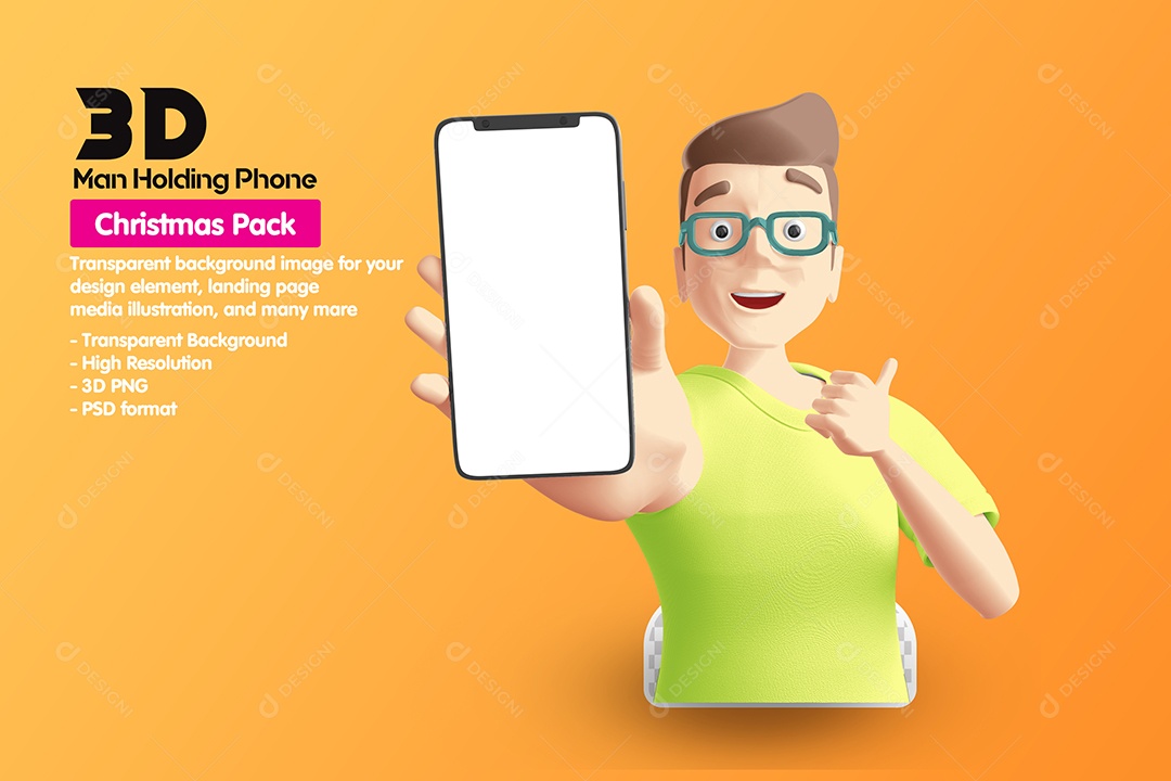 Homem Segurando O Celular Elemento 3D Para Composição PSD