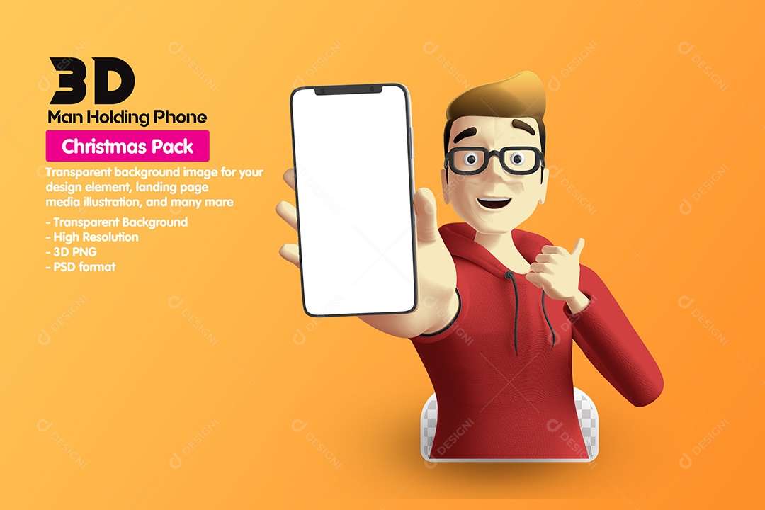Homem Segurando O Celular Elemento 3D Para Composição PSD