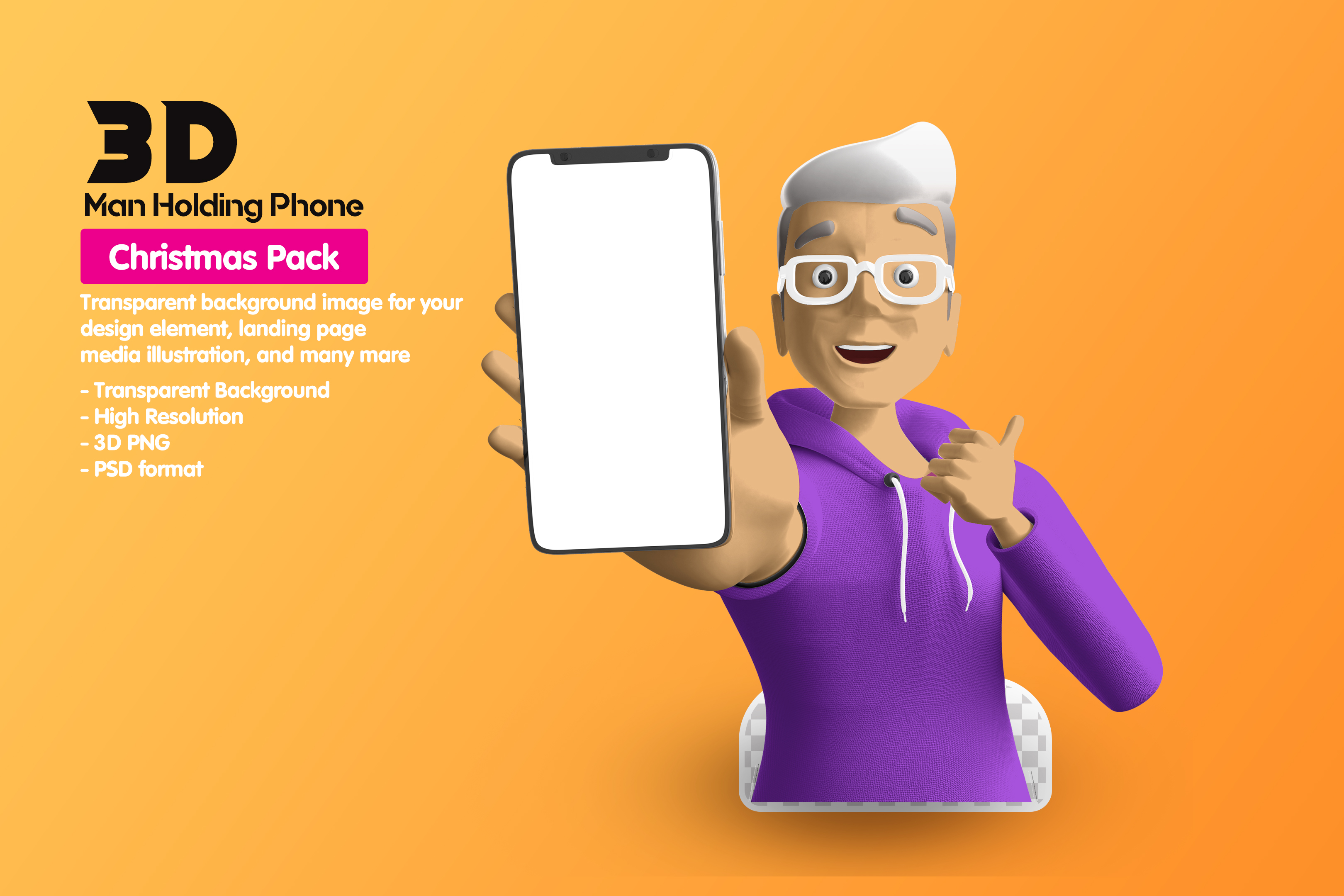 Homem Segurando O Celular Elemento 3D Para Composição PSD