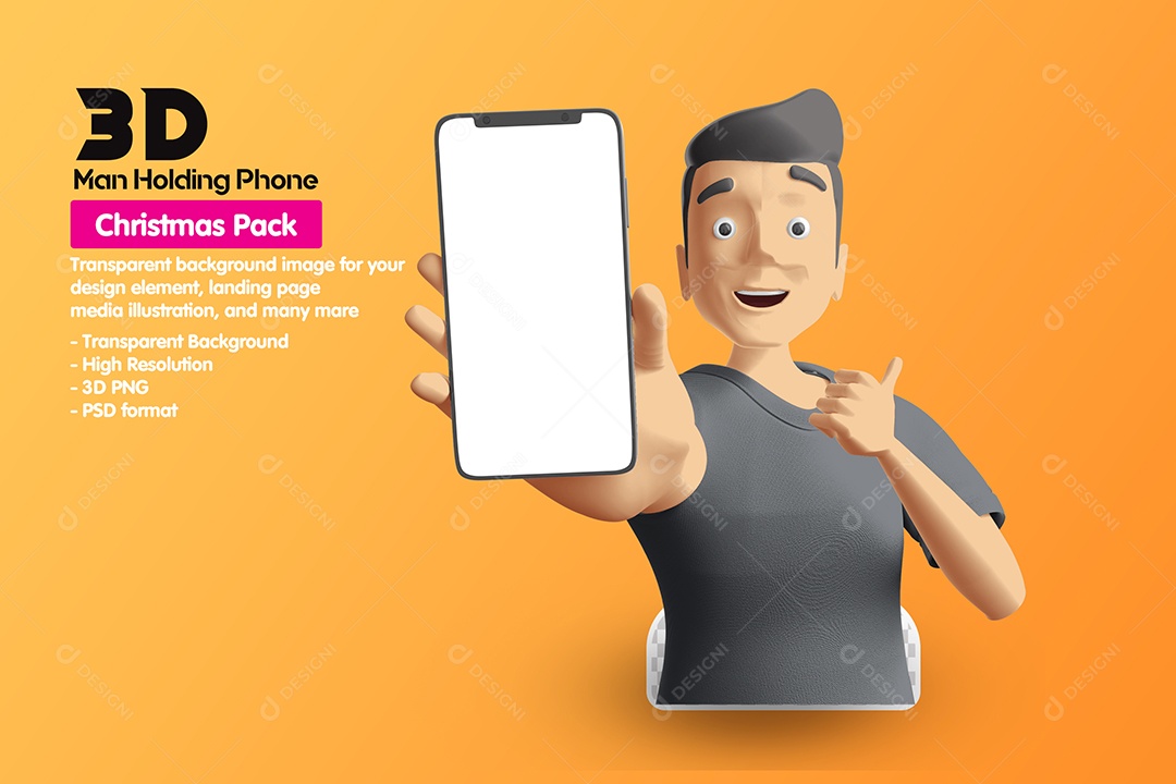 Homem Segurando O Celular Elemento 3D Para Composição PSD