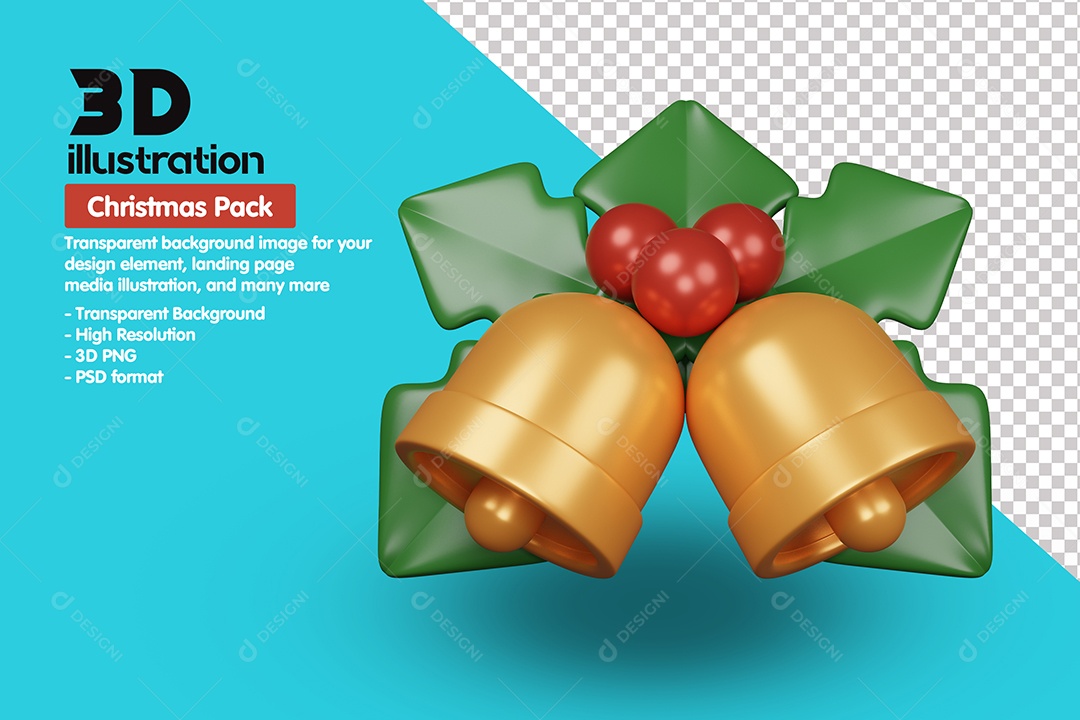Sino de Natal Elemento 3D Para Composição PSD