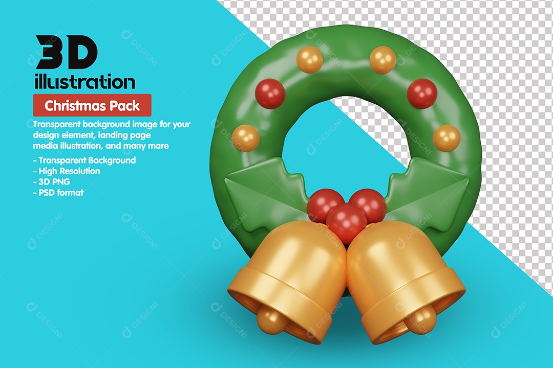 Sino de Natal Elemento 3D Para Composição PSD