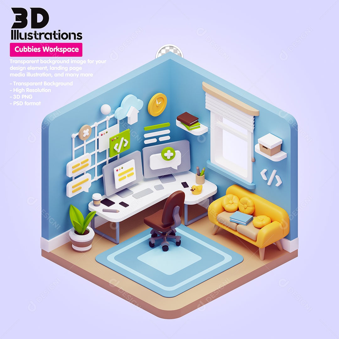 Cubículo De Trabalho Home Office Elemento 3D Para Composição PSD