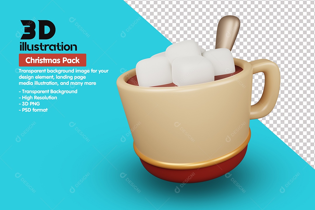 Xícara De Chocolate Quente Elemento 3D De Natal Para Composição PSD
