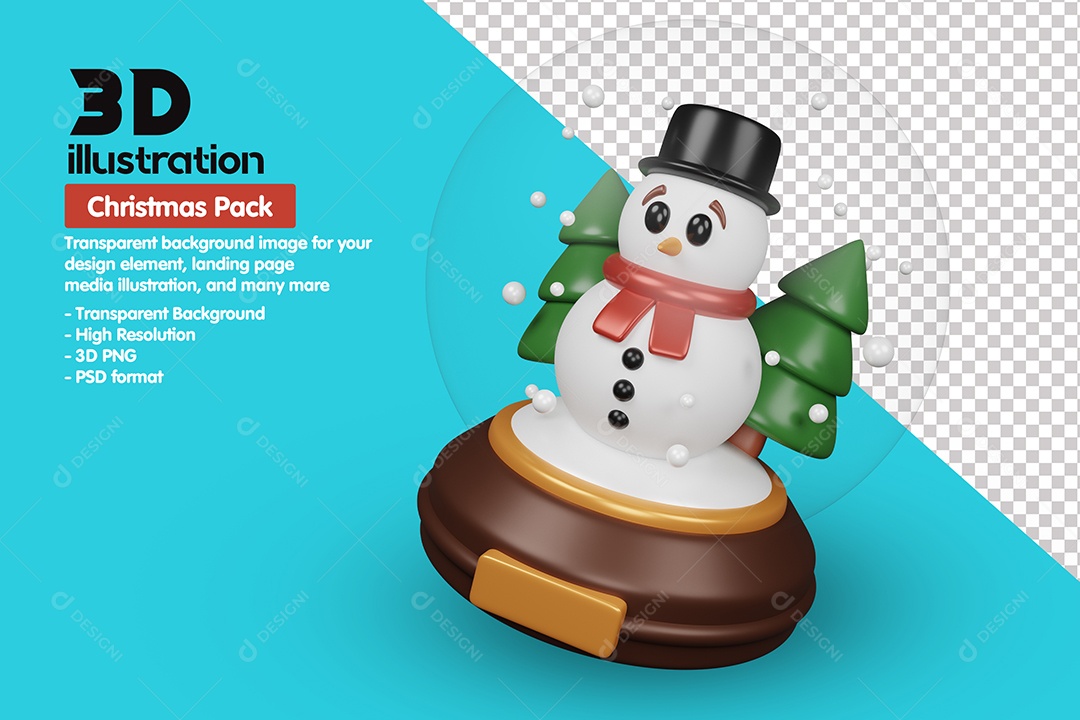 Boneco De Neve Elemento 3D Para Composição PSD