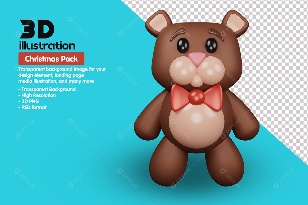Urso De Pelúcia Elemento 3D De Natal Para Composição PSD