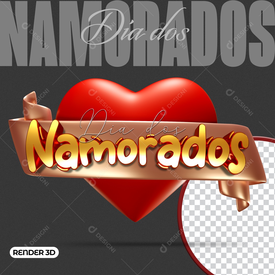 Selo 3D Dia dos Namorados Amor Carinho Para Composição PSD