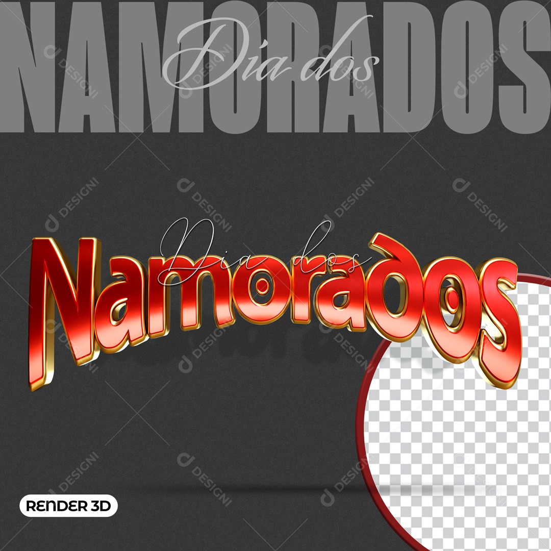 Selo 3D Dia dos Namorados Amor Carinho Para Composição PSD