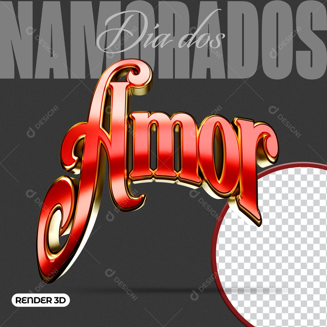Selo 3D Dia dos Namorados Amor Carinho Para Composição PSD