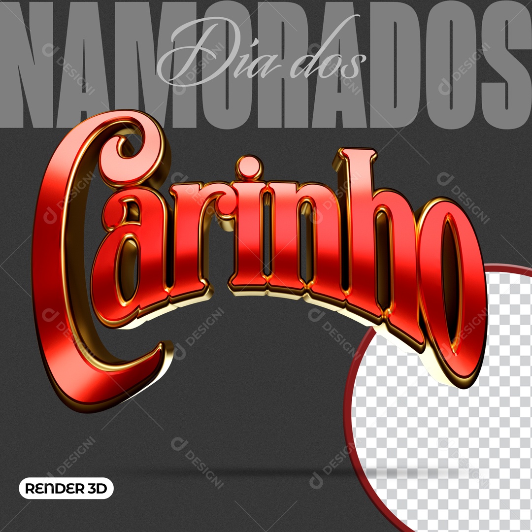 Selo 3D Dia dos Namorados Carinho Para Composição PSD