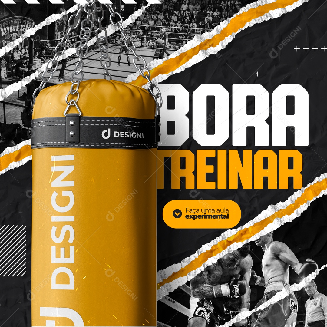 Bora Treinar? Faça um Aula Experimental Boxe Social Media PSD Editável