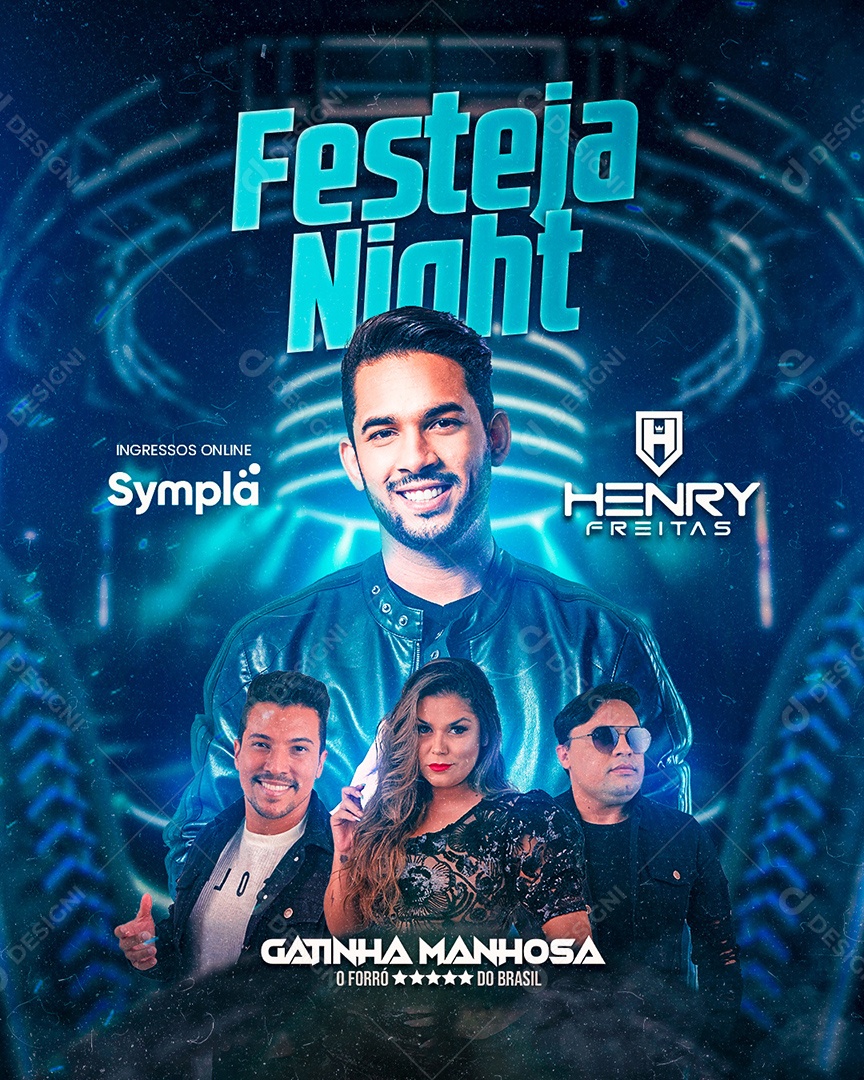 Flyer Festeja Night Henry Freitas e Gatinha Manhosa Social Media PSD Editável