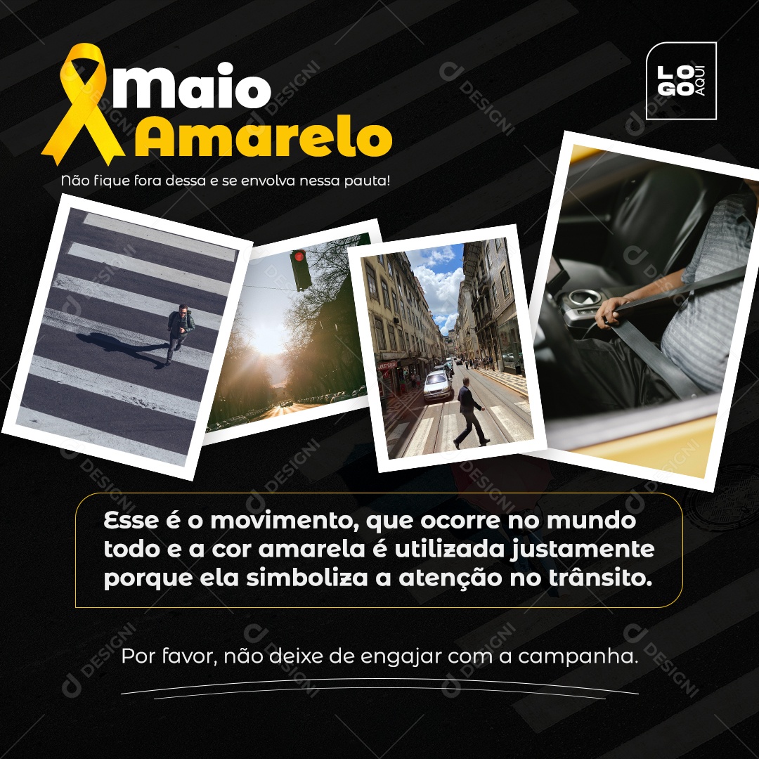 Feed Maio Amarelo Simboliza a Atenção no Trânsito Social Media PSD Editável