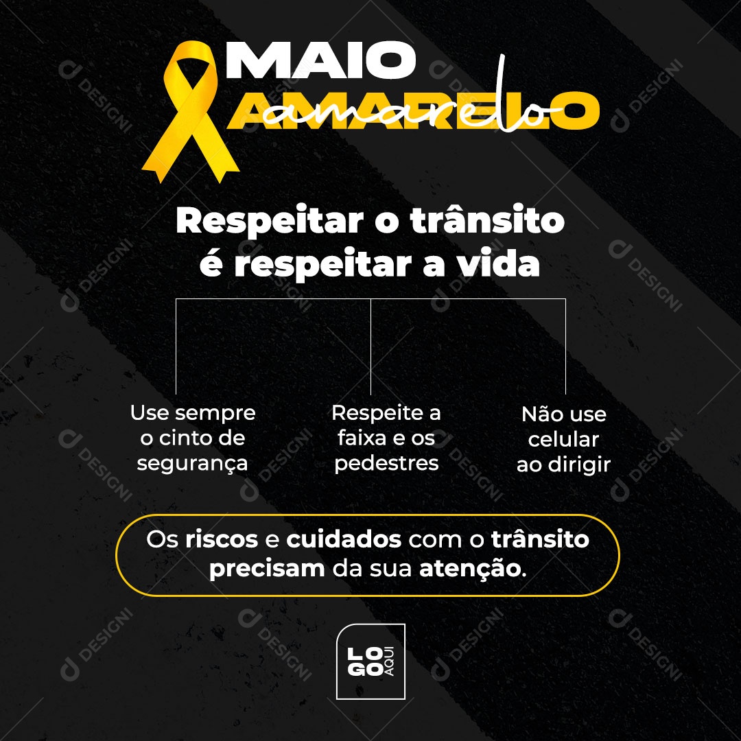 Social Media Feed Maio Amarelo Respeitar O Trânsito e Respeitar Vida PSD Editável