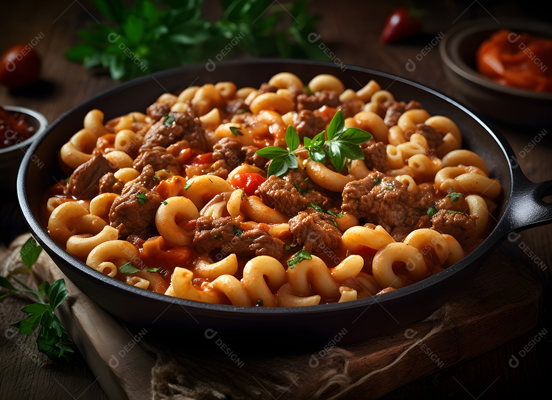 Tigela de macarrão com carne