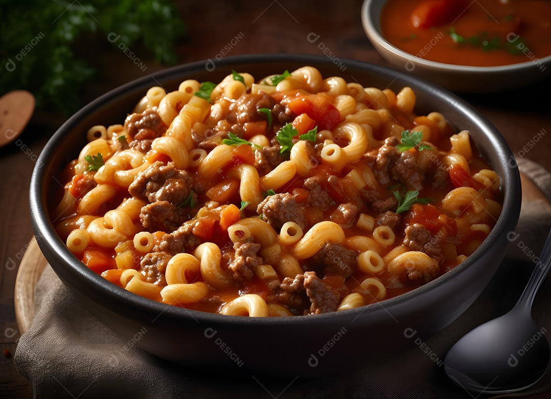 Tigela de macarrão com carne