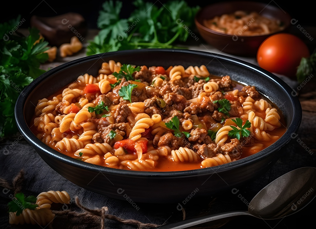 Tigela de macarrão com carne