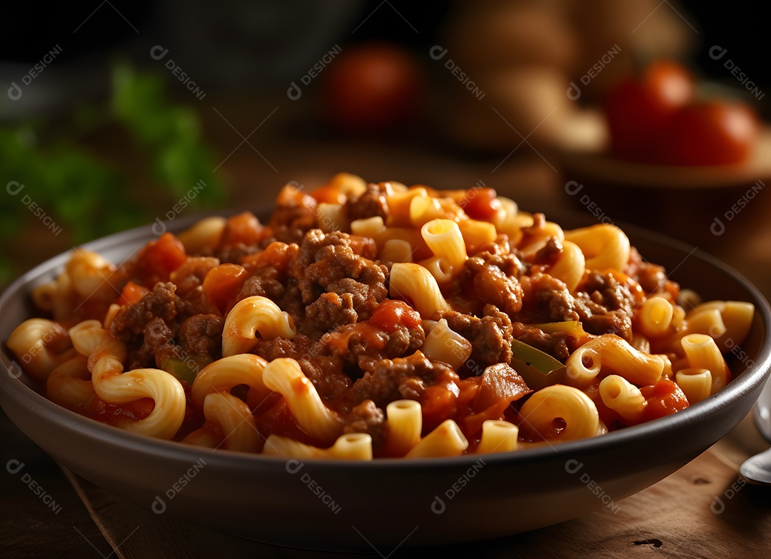 Tigela de macarrão com carne