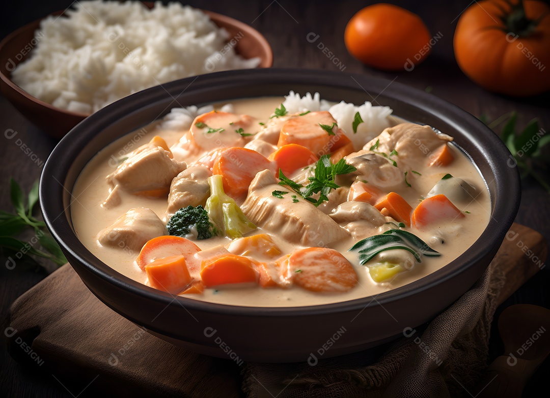 Deliciosa refeição de bobó de frango com legumes