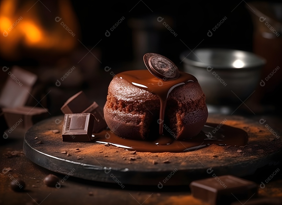 Delicioso petit gateau de chocolate