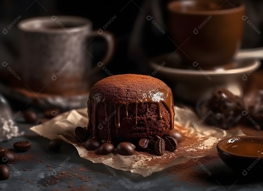 Delicioso petit gateau de chocolate