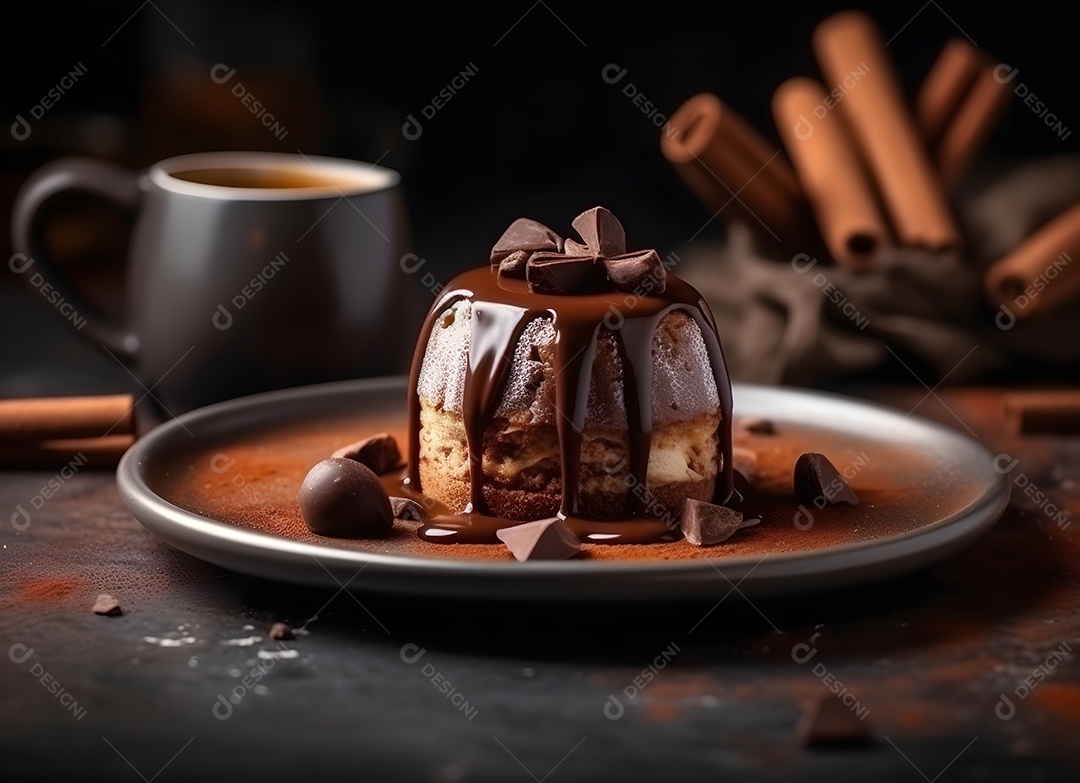 Deliciosa sobremesa de chocolate sobre o prato